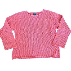 Chicos Additions Coral Pink Open Knit Cotton Sweater Size 3 Size XL Spring